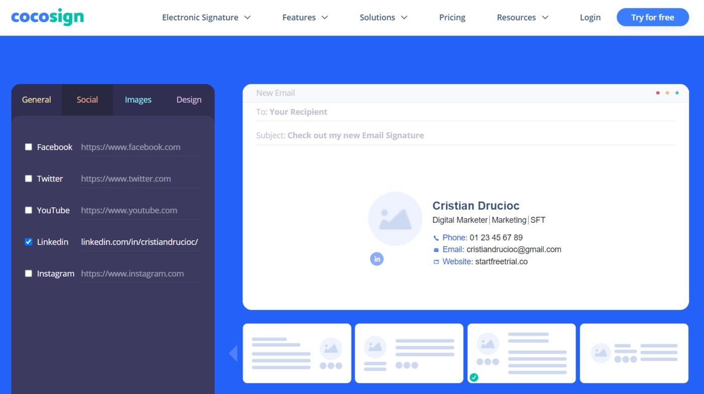 Email Signature Generator by cocosign Social tab