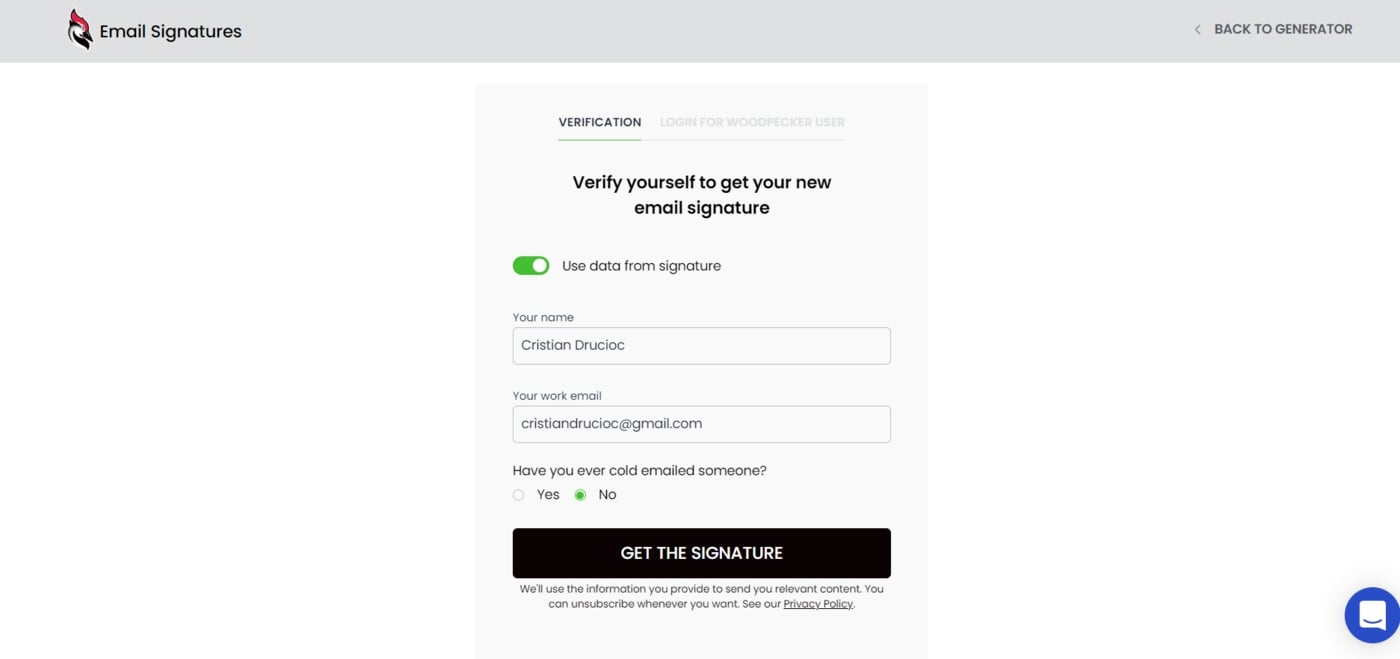 Free email signature generator by Woodpecker create signature