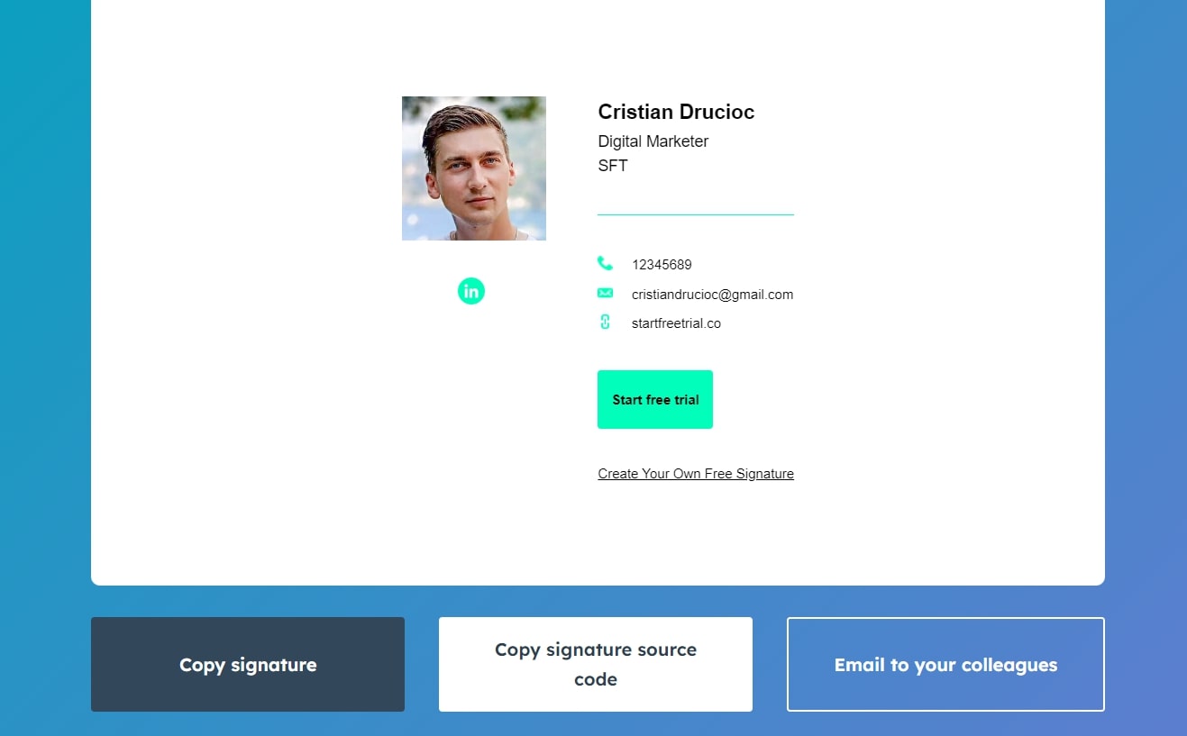 Free Email Signature Template Generator by HubSpot Copy signature