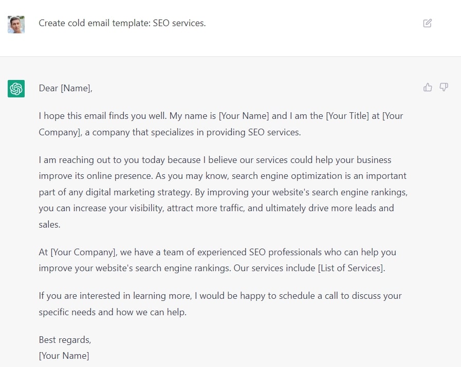 Generate cold email template