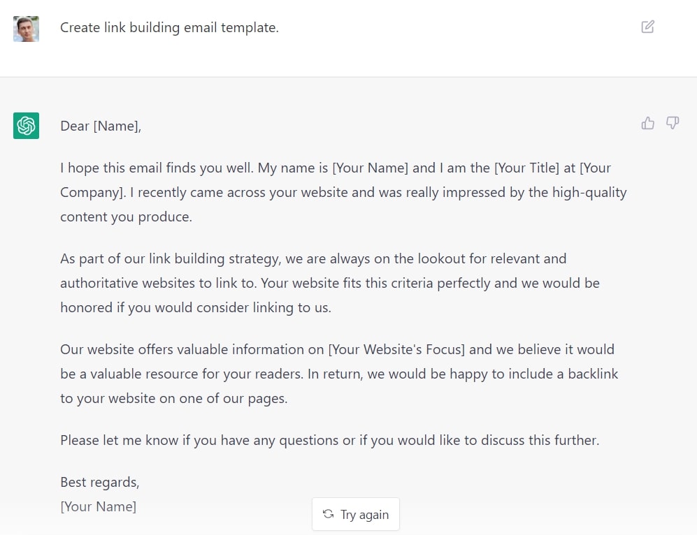 Generate email backlink outreach template