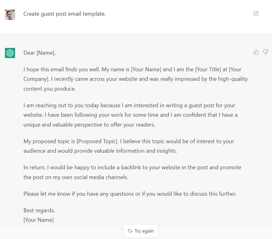 Generate guest post email template